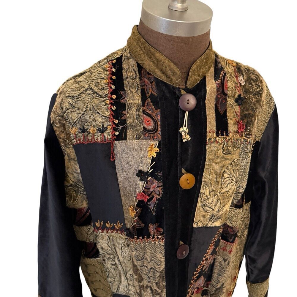 Vintage Flashback Patch Work Button Up Jacket In … - image 2